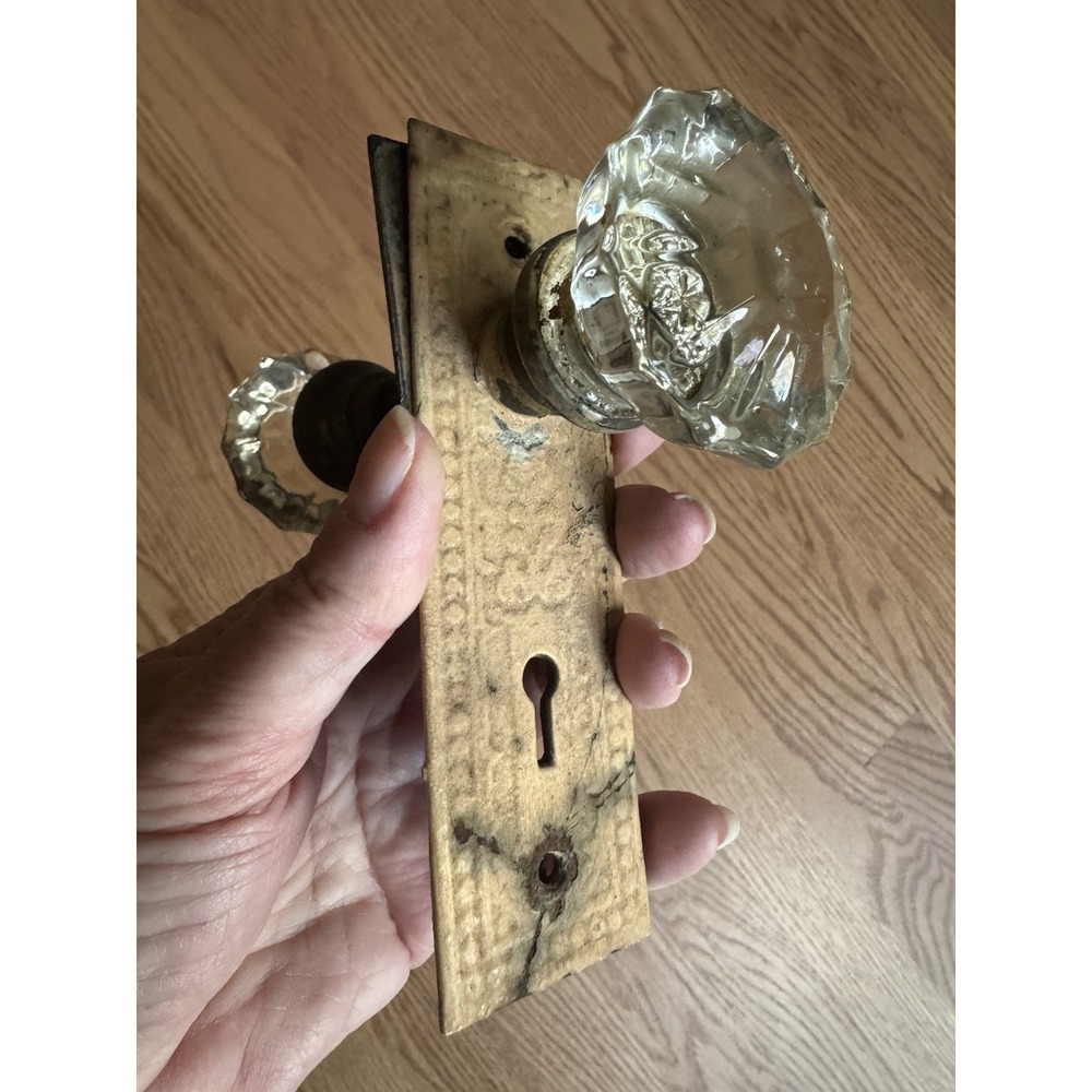 Antique Victorian Fluted Glass Doorknob Set Eastlake Backplates